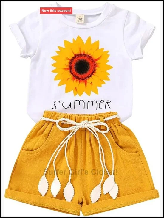 Toddler Girls Watermelon T-Shirt & Linen Shorts Set with Belt