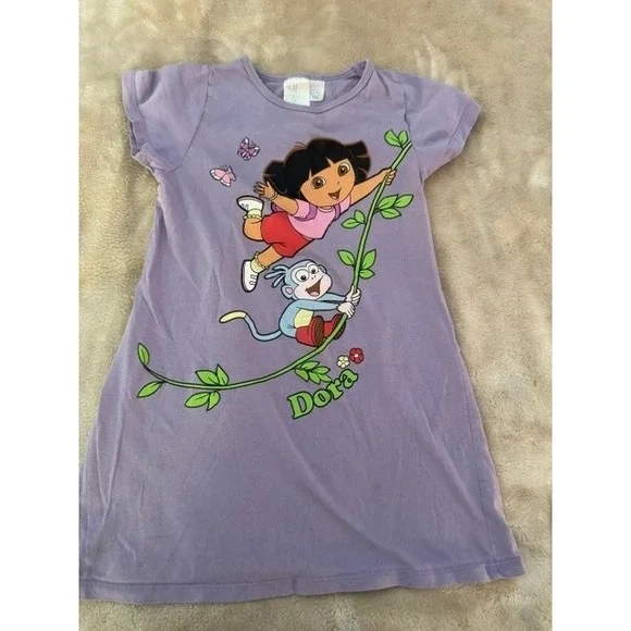 HM Dora the Explorer Purple Graphic T-Shirt Dress Kids Boots Nickelodeon