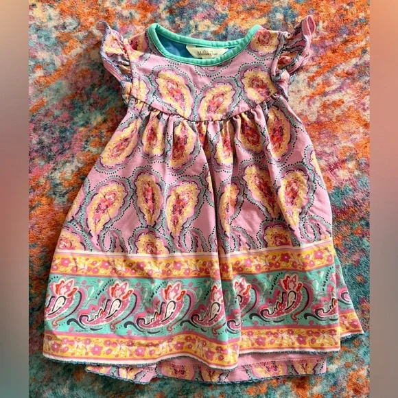 Matilda Jane Girls Size 2 Paisley Flutter Sleeve Dress Pink Boho Floral Boutique