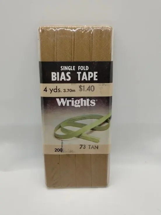 Wrights Single Fold Bias Tape 4 yds 200 - Tan 73 - Vintage Sewing 1986