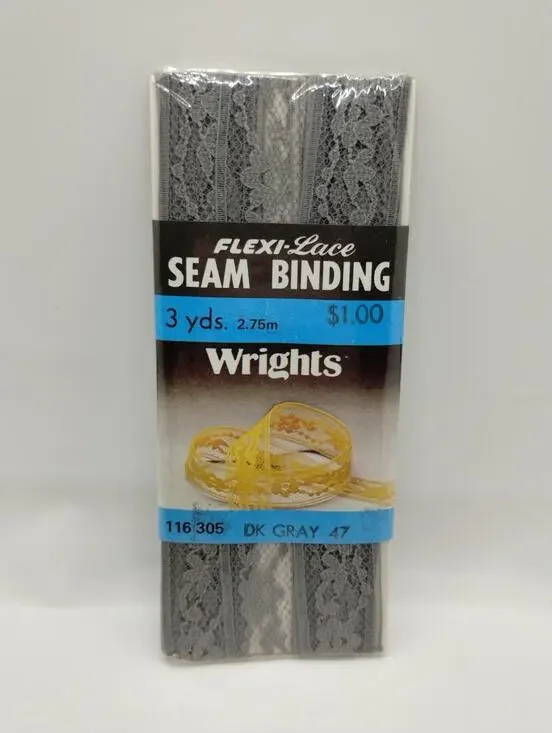 Wrights Seam Binding Flexi-Lace 3 Yds 116 305 - Dk Gray 71 - Sewing Vintage 1986