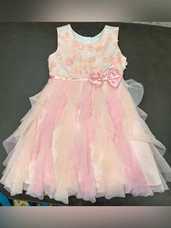 Jona Michelle Pink & Peach Layered Tulle Flower Girl Dress