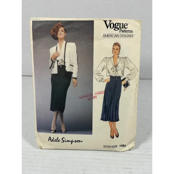 Vogue 1483 Adele Simpson American Designer Sewing Pattern Size 12 Jacket Skirt