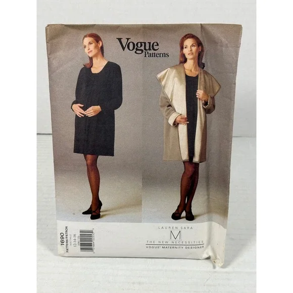 Vogue 1690 Lauren Sara Maternity Reversible Coat Dress Pattern Size 12-14-16