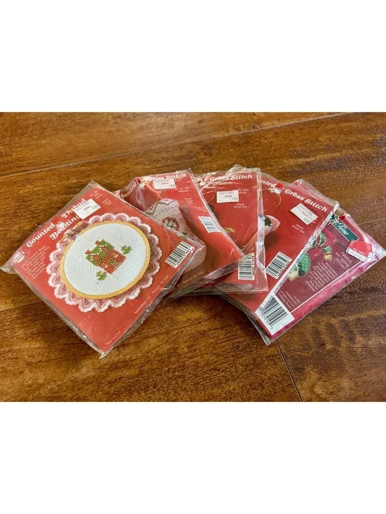 Set of 5 Vintage Counted Thread Cross Stitch Kits Holiday Ornaments