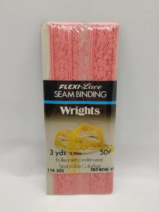 Wrights Seam Binding Flexi-Lace 3 Yds 116 305 Old Rose 57 - Sewing Vintage 1986