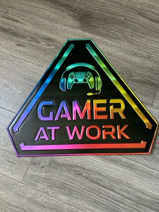 Gamer At Work Metal Sign - Multicolor