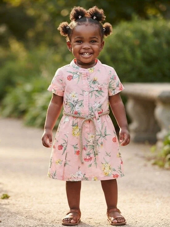 Carter's 18M Pink Floral Girls' Short Sleeve Dress