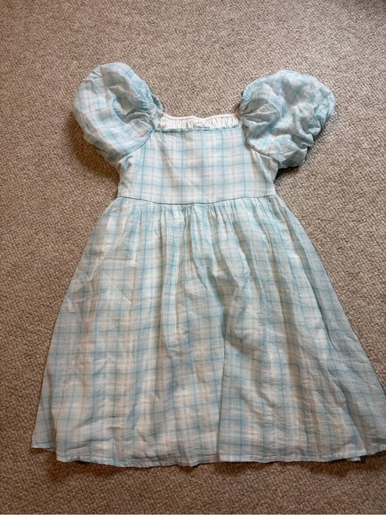 abercrombie kids Light Blue Plaid Puff Sleeve Dress
