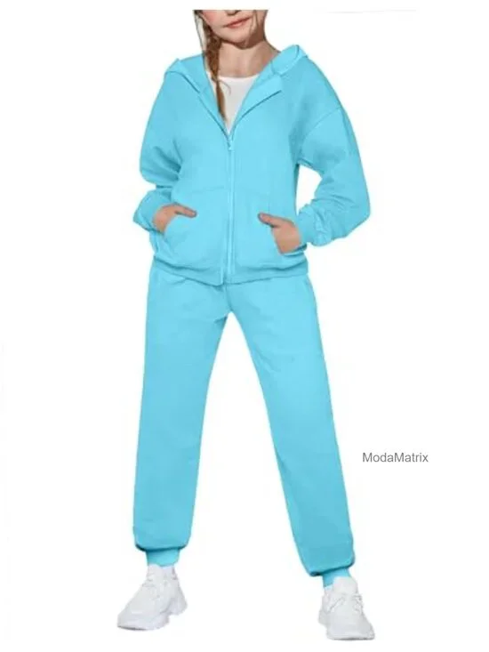 Girls 2 Piece Zip Up Hoodie and Jogger Set Tracksuit