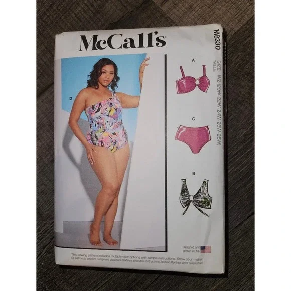 McCall's M8330 Womens Swimsuit Sewing Pattern Plus Size 20W-28W Bikini One Piece