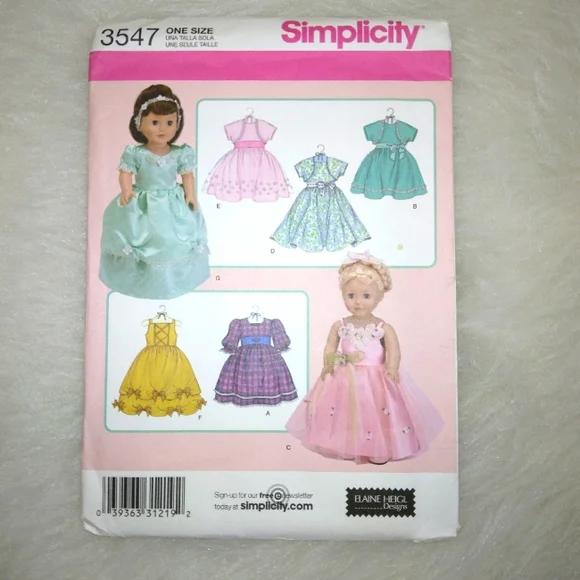 Simplicity 3547 Gowns & Dresses for American Girl Doll and 18