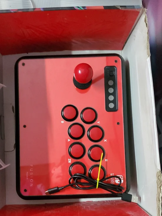 Nintendo Red Fusion Arcade Fight Stick Controller with Black Trim