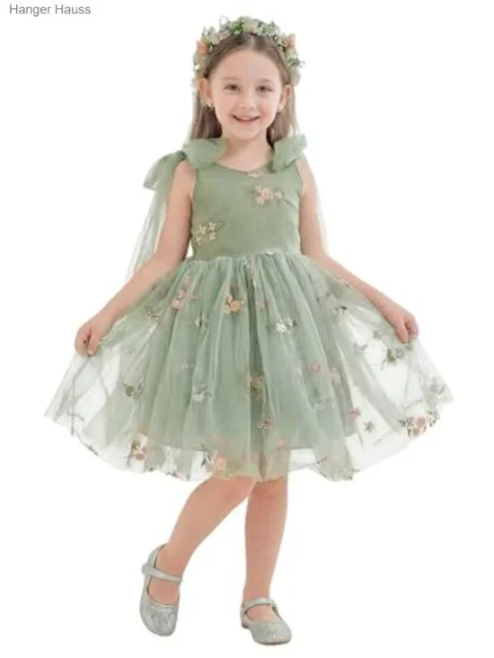 Floral Embroidered Fairy Tulle Dress A-Line Halter for Wedding Party Photo Shoot