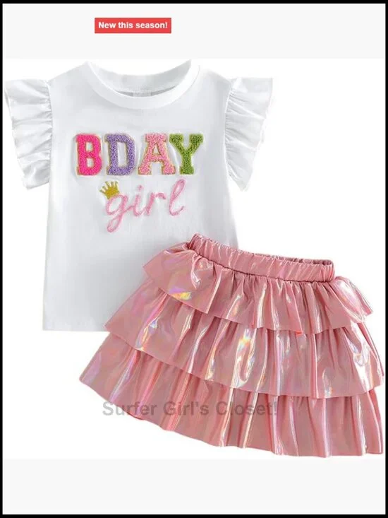 Girls Flutter Sleeve Top & Ruffle Skirt Set for Birthday Outfit