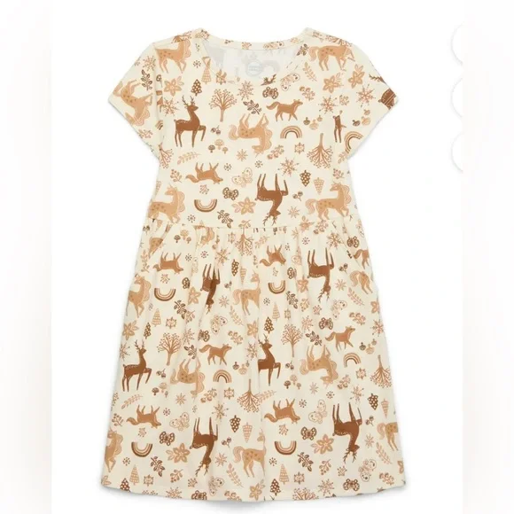 🔴 3/$12 WonderNation Ivory Dress‎ with Brown Animal/Nature Pattern! NWT!