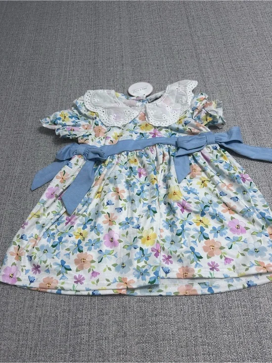 Abby & Evie Floral White Eyelet Collar Dress- Pastel Floral NWT Size 3