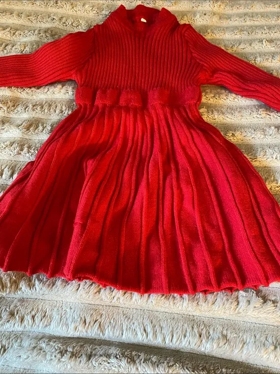 NWOT, Red Knit Long-Sleeve Girls Dress