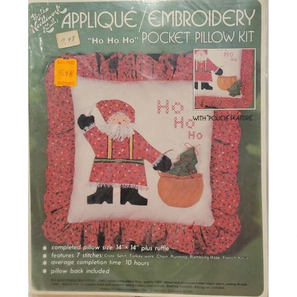 Hazel Needlework Doodles Christmas Santa Pillow Kit Applique Embroidery SEALED‎