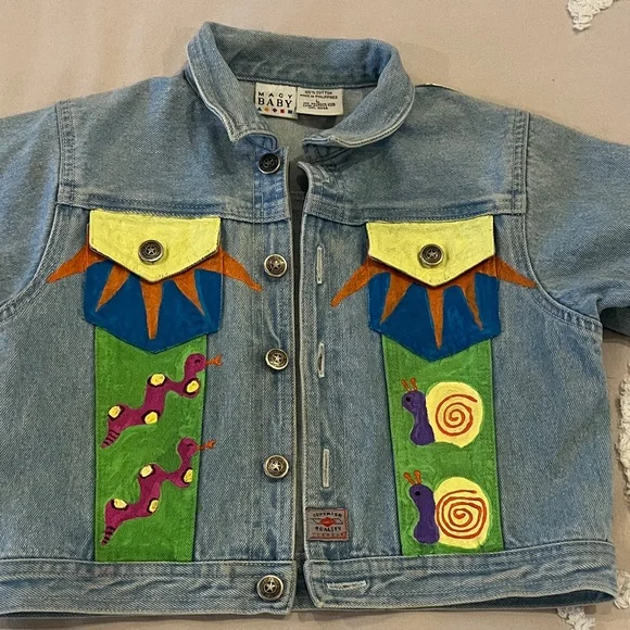Toddler Vintage Hand Painted Denim Jacket estimated Size 2T-3T