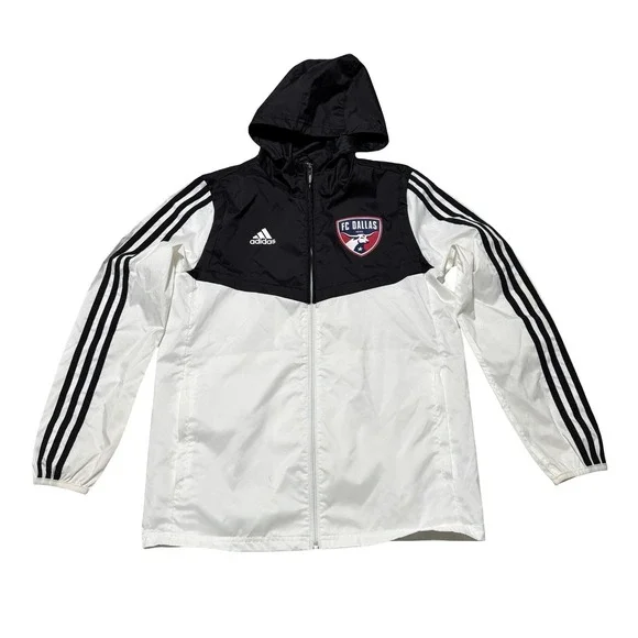 adidas Youth Boys FC Dallas Full Zip Windbreaker Jacket *Stained* Sz M 18.5 x 25