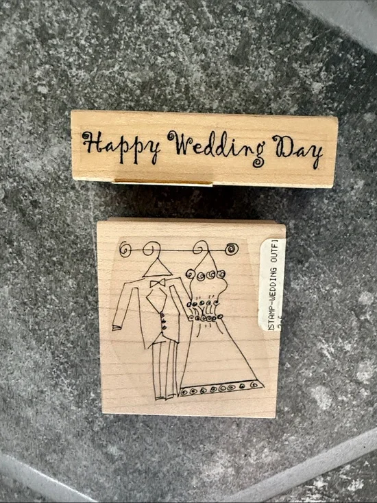 2 Stamp Set: Endless Creations Happy Wedding Day Wooden Stamp Set Bride & Groom