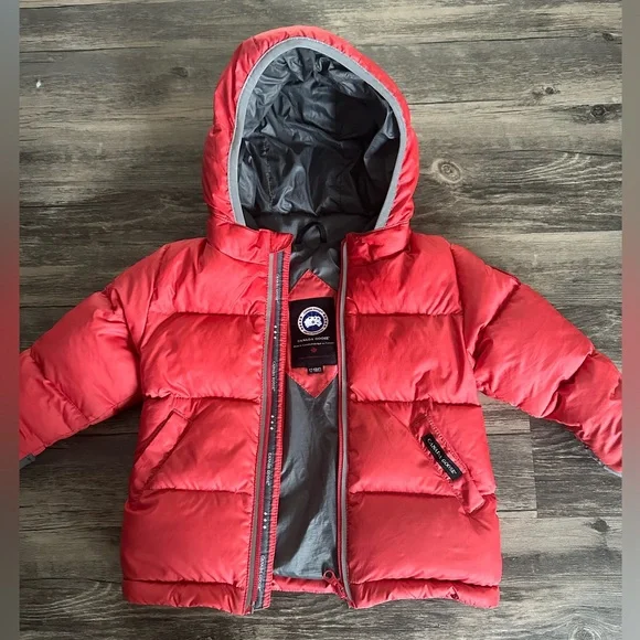 Canada Goose Kids Red Hooded Puffer with Gray Lining