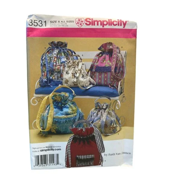 Simplicity 3531 Bags‎ Sewing Pattern All Sizes Drawstring Tote Purse