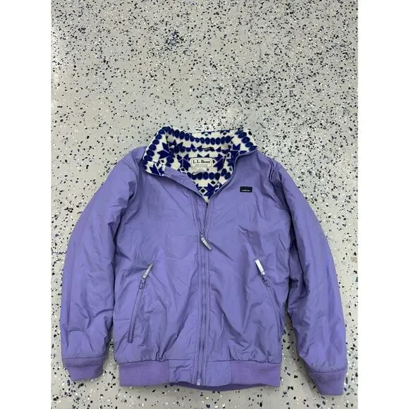 Vintage 90s LL Bean Jacket Size YOUTH XL Purple Full Zip Aztec Lined Geometric‎