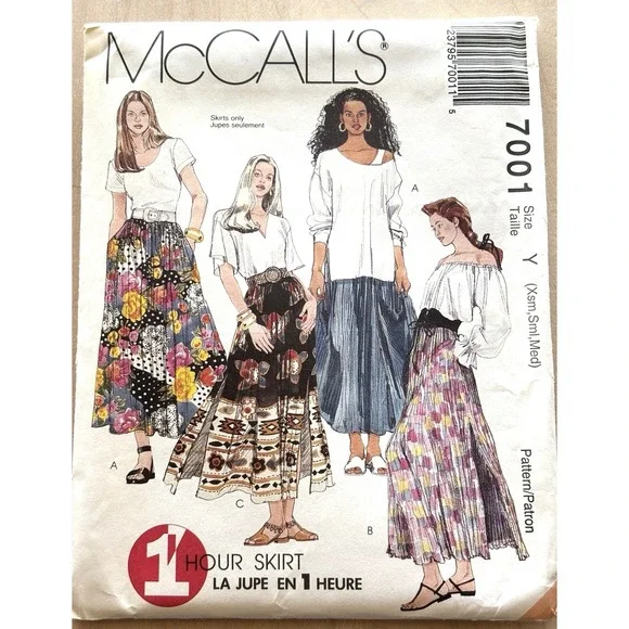Vintage 1994 Broomstick Skirt Pattern UNCUT XS-M McCall's 7001 Pockets