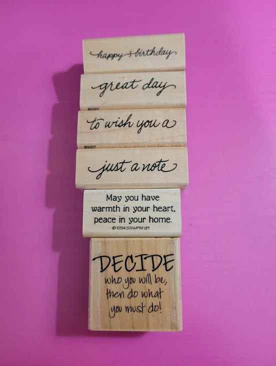 Wooden Sentiment Stamp Bundle.  Set Of 6. (0718)