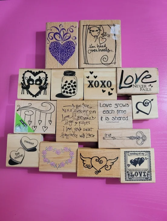 Wooden Rubber Stamp Bundle.  Love Theme.  Set Of 15.  (0726)