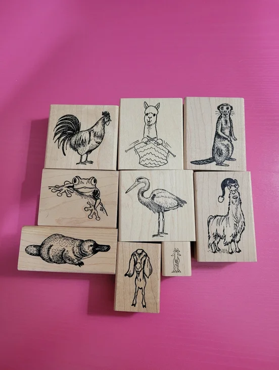 Wodden Rubber Stamp Bundle.  Animal Theme.  Set Of 9. (0731)