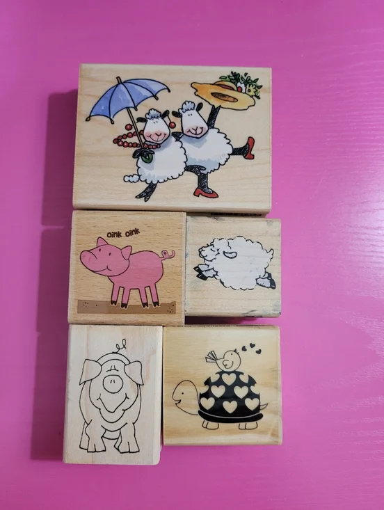 Wooden Rubber Stamp Bundle.  Animal Theme.  Set Of 5. (0734)