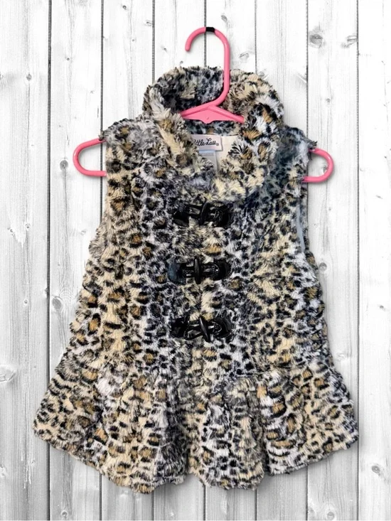 🌼Little Lass Faux Fur Leopard Toggle Vest