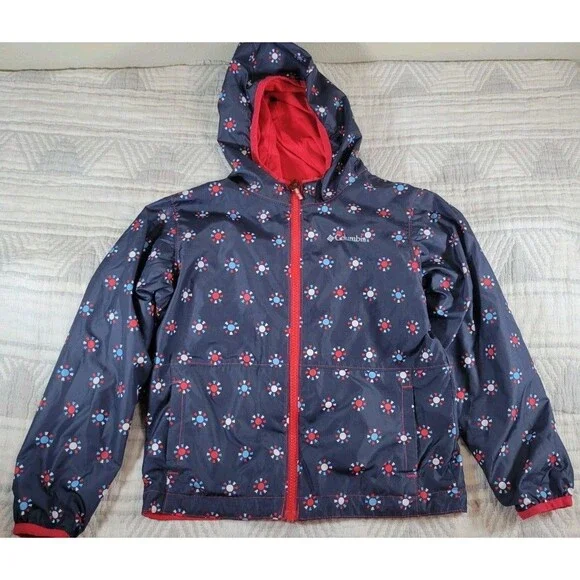 Columbia Kids Rain Jacket XS 6/7 Water Resistant Hooded‎ Windbreaker Reversible