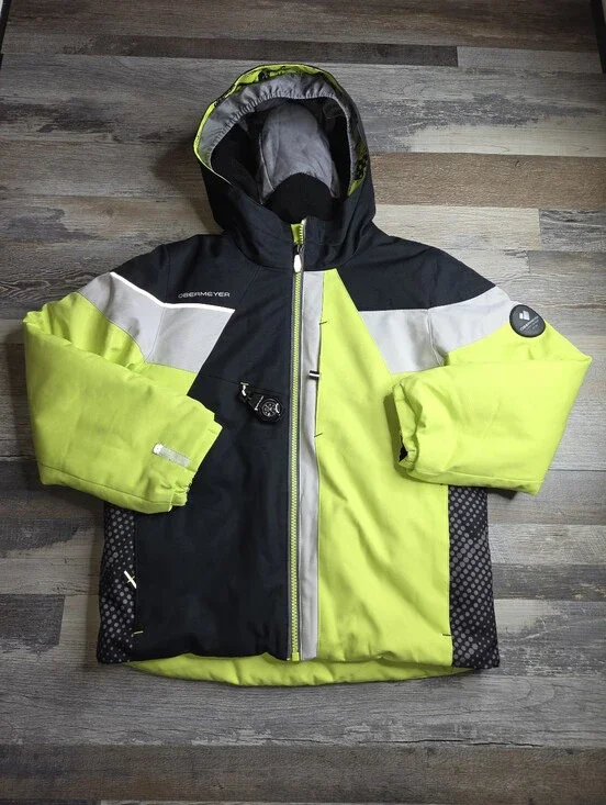 Obermeyer Boy's Orb Ski Jacket Black Neon Green Size 8
