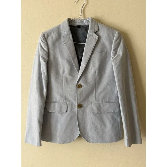 J Crew Crewcuts Ludlow Blazer Boys Chambray Light Blue Cotton 2-Button SZ 12