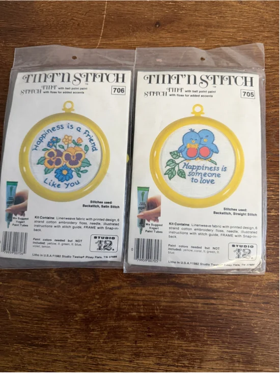 Vintage Studio Twelve Tint ’N Stitch Embroidery Kit Lot of 2 NOS Sealed 1982 Hoo