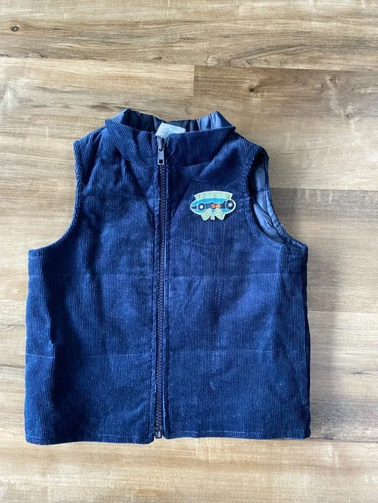 Navy Corduroy Zip Vest with Car Patch
