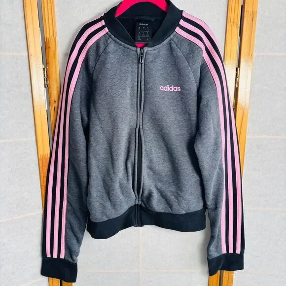 Adidas Tri Color Track Jacket - KIDS 2XS Gray Pink Activewear Bomber‎ Youth