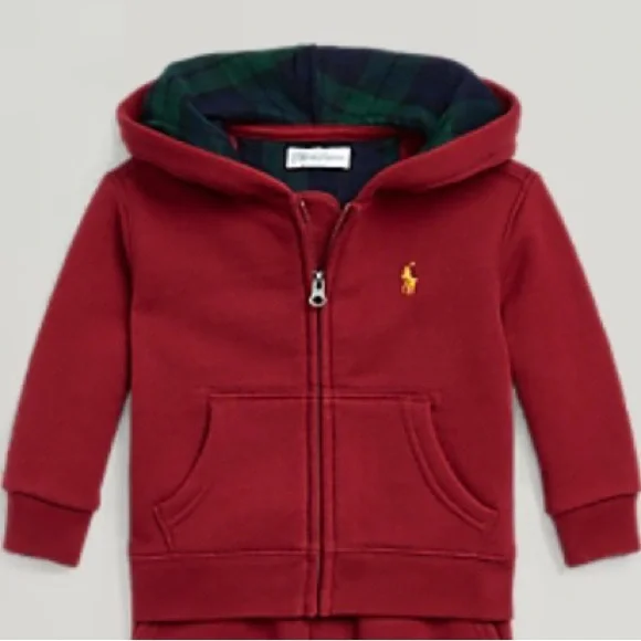 Ralph Lauren Infant Sz 18m‎ Brick Red Fleece Full Zip Polo Hoodie