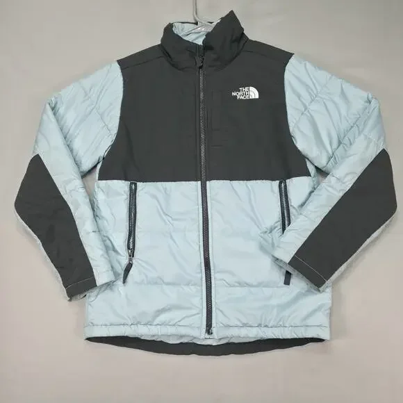 The North Face Youth L/G 14 16 Puffer Jacket Blue Black Insulated Coat