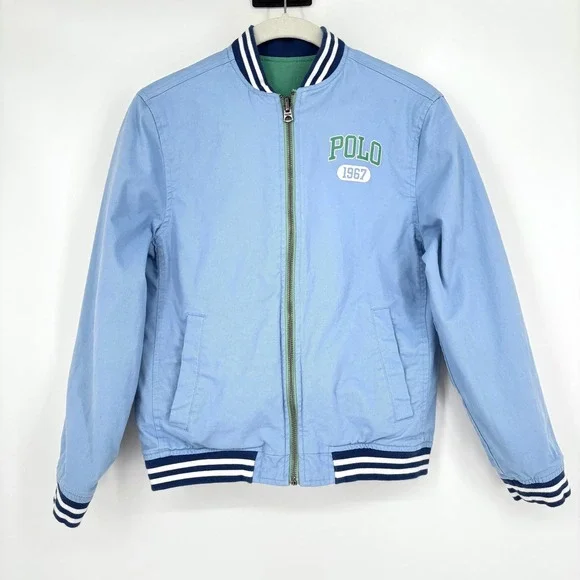 Polo Ralph Lauren Reversible Varsity Jacket Blue Green Bomber‎ Kids M 10-12