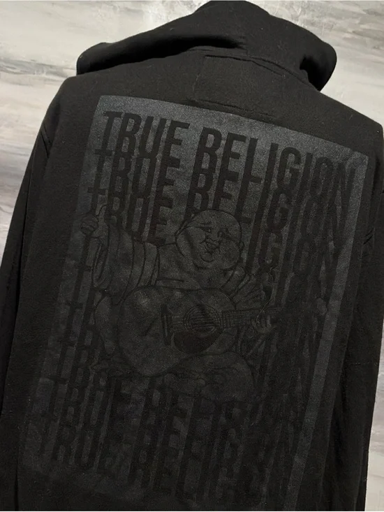 Vintage TRUE RELIGION Zip Up Hoodie Buddha Classic Logo Sweatshirt Y2K Mono