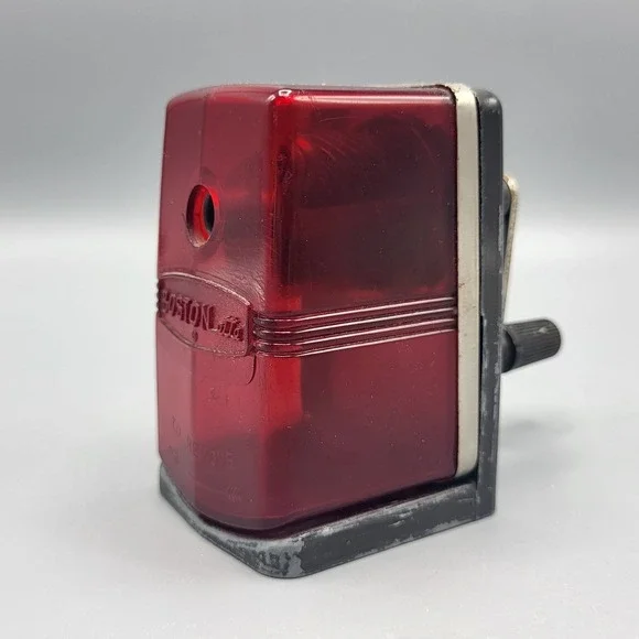 Boston Boston-ette Pencil Sharpener Manual Hand Crank Red Black Vintage