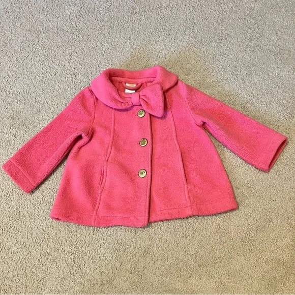 VTG Gymboree Pink Fleece Coat Micro-fleece Jacket Bow-Accented Collar Sz 12-24M‎