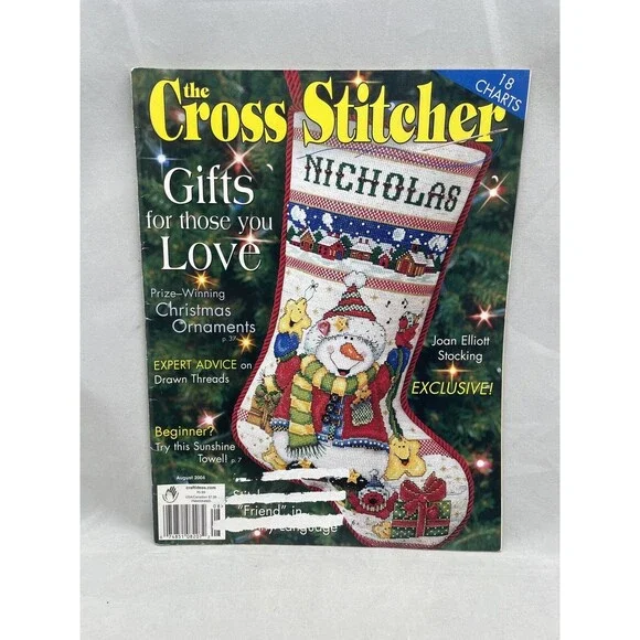 Cross Stitcher Magazine August 2004 Joan Elliott Stocking Snowman Patriotic