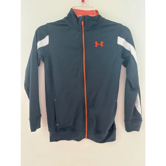 Under Armour Youth Medium Gray Full Zip Athletic Jacket With Orange Zipper/ Logo