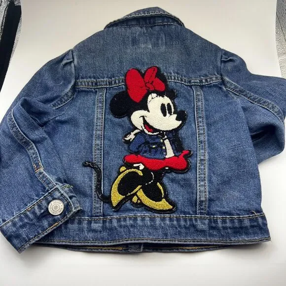 Baby Gap Disney 2T Denim Jean Jacket Embroidered Minnie Mouse‎ Button Front